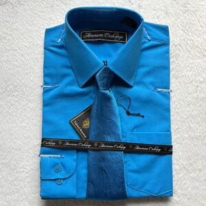 NWT American Exchange Tailored Boyswear Size 4 Ocean Blue Tailored Shirt &‎ Tie
